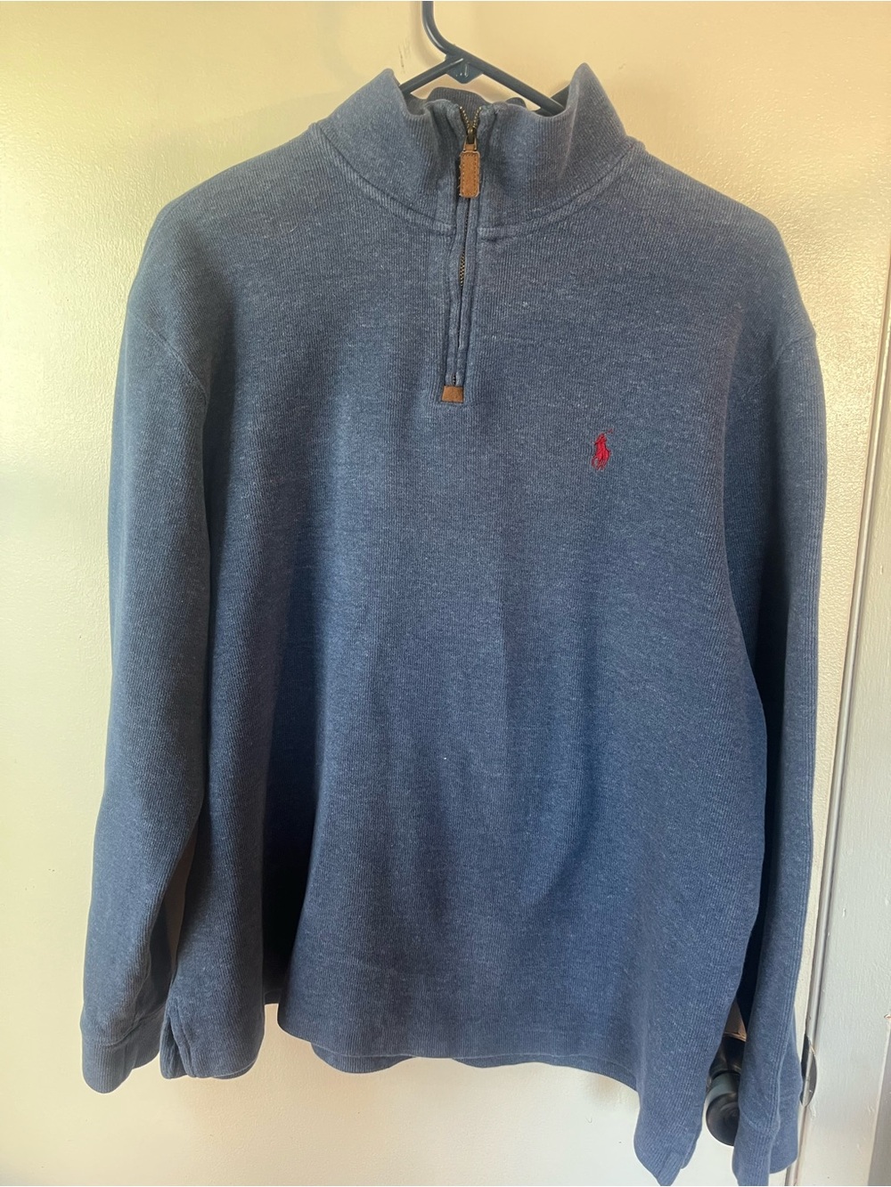 Ralph Lauren Blue Half-Zip Sweater with Red Pony